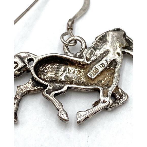 925 GS Sterling Silver Horses Earrings Drops Dangles Large - Picture 7 of 12